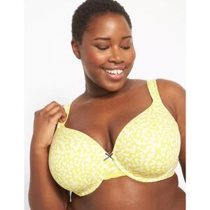 Cacique 40DD Lightly Lined Yellow White Floral Full Coverage Underwire Bra